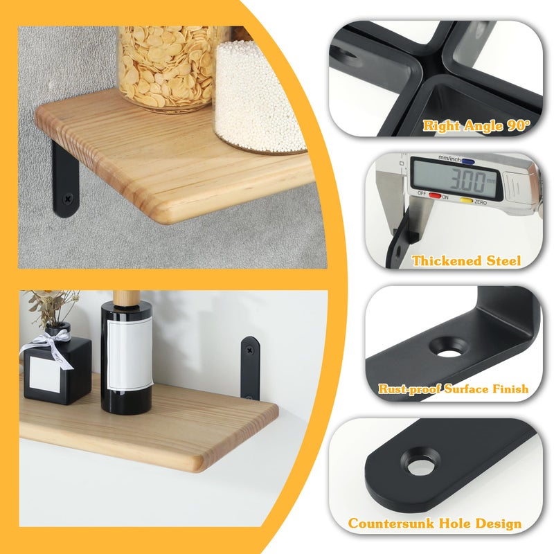 Alise Floating Shelf Brackets,Black Bracket for Shelves Heavy Duty L Bracket Corner Brace,Joint Angle Brace for Wood,6x4 Inch(Pack of 4) - Image 3